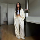 Fashion New Lace Spliced Striped Shirt Set Two Sets Of Loose Home Casual Lazy Woman HZ1208