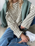 2025 Spring And Summer New Striped T-Shirt Women Simple Leisure Loose Thin Sleeve Long-Sleeved Top HZ1208