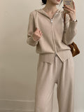 Hooded Sweater Set Women Loose Soft Jacket Sweater Cardigan + Wide Leg Pants Two Sets HZ1208
