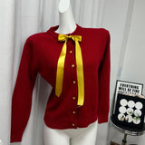 Small Gold Buckle Simple Knitted Cardigan 2025 Spring New Round-Neck Short Sweater Jacket HZ1208