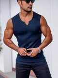 Summer Knitting Vertical Stripe Fitness And Leisure Vest Men's I-Word V-Neck Wide Shoulder Vest HZ1208