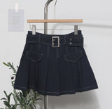 Real Shooting Hottie Retro Bright Line Dress Women Walk Light 100-Fold Skirt High-Rise Thin A Short Skirt 8201 HZ1208