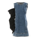 25 New Round-Neck Denim Collevetic Collider Pintap Crash Color Removable Heap Sleeve Dress 1654 HZ1208
