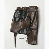 25 New Personality Irregular Splicing Niche Wear Rope Leather Clothes Two-Piece Skirt 1528 HZ1208