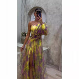 Women's Explosive Flower Slant Shoulders Big Smash Flower High-End Dress HZ1208