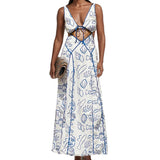 2025 Women's Fashion Casual Simple Sexy Hanging Neck Empty Sleeveless Dress Women HZ1208