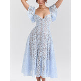 Sexy Women's New Deep V Lace Hollow Dress HZ1208