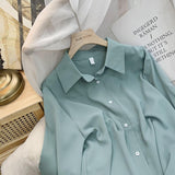 Standing Lady Shirt Spring And Autumn New Korean Version Of Loose Simple Plain Color Bhism Color Feeling Long-Sleeved Shirt HZ1208