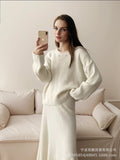 Hot Loose Knitting Suit Women 2025 Autumn And Winter New Round-Neck Sweater + Fishtail Skirt Real Shot HZ1208