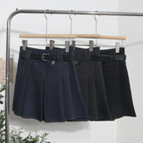 Spring And Summer Women's Retro Modern Hit Color Clear Line Pressure Skirt Anti-Light Short Skirt With Belt 8299 HZ1208