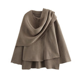Autumn New With Asymmetric Scarf Short Loose Knit Coat HZ1208