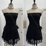 Real Shooting Retro Lace Spell To Receive Waist-Meared Tective Dress Sexy Collared Cake Dress Small Man Short Dress 1272 HZ1208