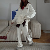 Korean Back Letter-Print Hooded Jacket Suit Women Loose Leisure Relaxation Atmosphere Sense Sports Style Two Sets HZ1208