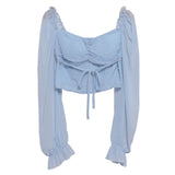 Fang Collar Leak Collar Collar Collar Short Shirt 2025 Spring Dress New Lantern Long-Sleeved Tie With Hanging Neck Shirt Women's Top 8876 HZ1208