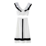 2025 Summer New Fashion Casual Crash V-Necked Lotus Side Dress Half-Dress Suit Woman HZ1208