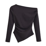 Autumn New Asymmetrical Elastic Repair Fashion Blouse 3644328 HZ1208