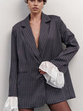 Vintage Style Splicing Free Hot Treatment Striped Small Blazer Female High-End Fashion HZ1208