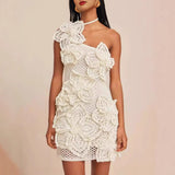 Fashion Hanging Neck Three-Dimensional Holiday Wind Flower Dress 2025 Summer New HZ1208