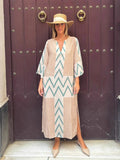 Women's New Striped V-Neck Dress Women's Summer Loose Casual Dress HZ1208