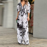 2025 New Women's Wear In Fashion Elegant Print Bat Sleeves V-Neck Women's Jumpsuit Women 661 HZ1208