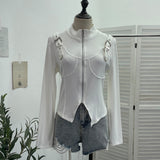 Real Shooting Irregular Zipper Collar Short Small Coat With Long Sleeves And Bottom Shirt 2680 HZ1208