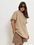 2025 Spring Summer New 260G Cotton T-Shirt Hot Pure Color Short-Sleeved Women Loose Large Version 240003 HZ1208