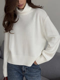 Autumn And Winter Pure Color Short High-Collar Sweater Women's Loose Leisure Knitting Shirt 2025 New Thicker Top HZ1208