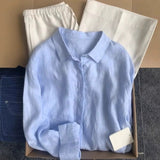 French Linen Shirt Women's Summer Thin Old Money Liner Shirt Long Sleeve Sunscreen Cotton Top HZ1208
