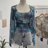 Millennial Babes Tie-Dye Net Yarn Sunscreen Cardigan Two Sets Of Sling Vest + Long-Sleeved Shirt Top 8056 HZ1208