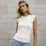 2025 Summer Fashion Solid Color Sleeveless Round Collar Ribs Sexy Hottie Vest Sling Female HZ1208