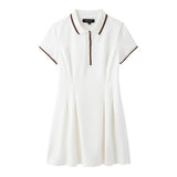 Autumn 2025 New Women's Retro Body-Creats Bumping Color Ribs Wide Folding Dress HZ1208