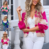 Temperament V-Neck Long-Sleeved Open-Shirted Women's Sweater Bump-Colored Bag Side With Pocket Casual Coat HZ1208