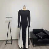 Double-Layer Sexy Women's New Sexy Black And White Splicing Long-Sleeved Dress HZ1208