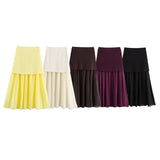 Summer New Gold Button Knitted Vest Small Folding Splicing Skirt Set HZ1208