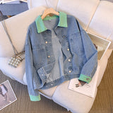 Blue Denim Jacket Female Design Sense Niche 2025 Spring And Autumn New Loose Set Retro Splicing Jacket Top HZ1208