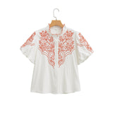 2025 Women's New Bubble Sleeve Embroidered Short-Sleeved Shirt 2595 HZ1208