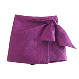 2025 Women's Metallic Purple Bow Dress Skirt 2217 HZ1208