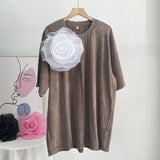2025 Summer New Hot Water Washing Wax Dye Faded Short-Sleeved Street Style To Make Old Cotton T-Shirt Girl HZ1208