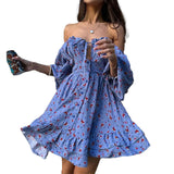 Spring 2025 New Women's Fashion Sexy Print Waist Long-Sleeved Dress HZ1208
