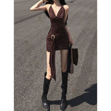 2025 Thai V-Neck Hanging Neck Sling Dress Women's New Summer Dress Bodyd High-End Temperament A Word Skirt HZ1208