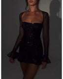 Sexy Babes Dress Black Flashing Little Dress Perspective Elasticity HZ1208