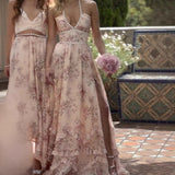 Sexy Women's New Pearl Hanging Neck Print High Open Fork V Collar Dress HZ1208