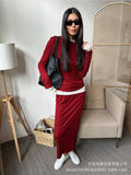 Autumn/Winter 2025 New Soft Model Set Women's Casual Blouse + Broad Legs Christmas Red Two-Sleeve HZ1208