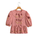 2025 Women's New Embroidered Short-Sleeved Shirt 9242 HZ1208