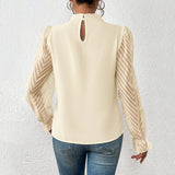 2025 Women's Autumn And Winter New Half-High Collar Spliced Wave Chiffon Long-Sleeved Top Woman HZ1208