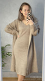 2025 New Solid V-Neck Jacket Dress + Sweater Cardigan Hot Elegant Knitted Set HZ1208