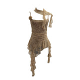 Real Shooting Lace Suspension Sheaf Vest Women's Summer Thin Irregular Lotus Leaf-Side Ribbon Slime Blouse 11851 HZ1208