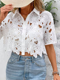 Ladies Lace Fashion Elegant Shirt Shirt Casual Holiday Party Hollow Shirt HZ1208
