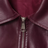 Z2025 New Vintage Simple Collar Zipper Wine Red Leather Coat Woman HZ1208