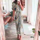 2025 Women's Fashion Dress INS Temperament Fashion Printed Shirt Folded Dress HZ1208